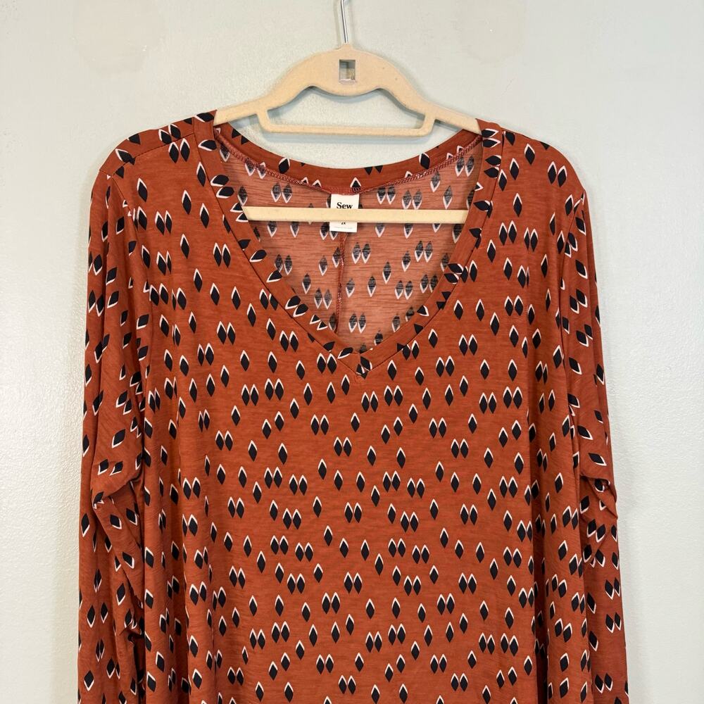Sew in Love Dress Womens 2X Plus Brown Long Sleeve Diamond Print V-Neck Casual - Picture 8 of 9
